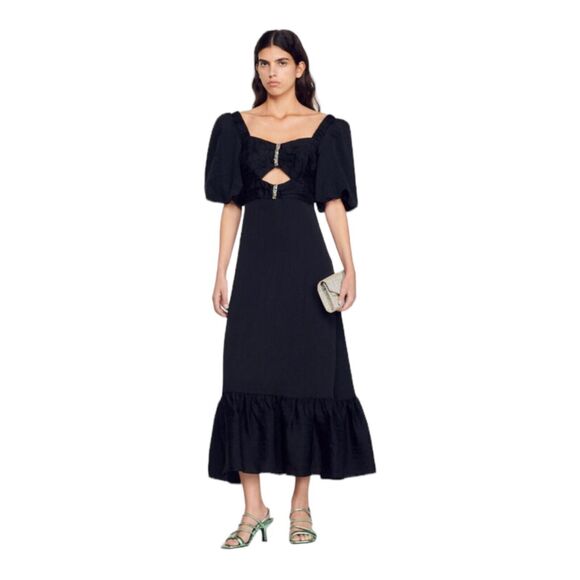 Sandro Falbala Rhinestone Embellished Cutout Midi Dress Black 36 / Small New - Picture 1 of 16